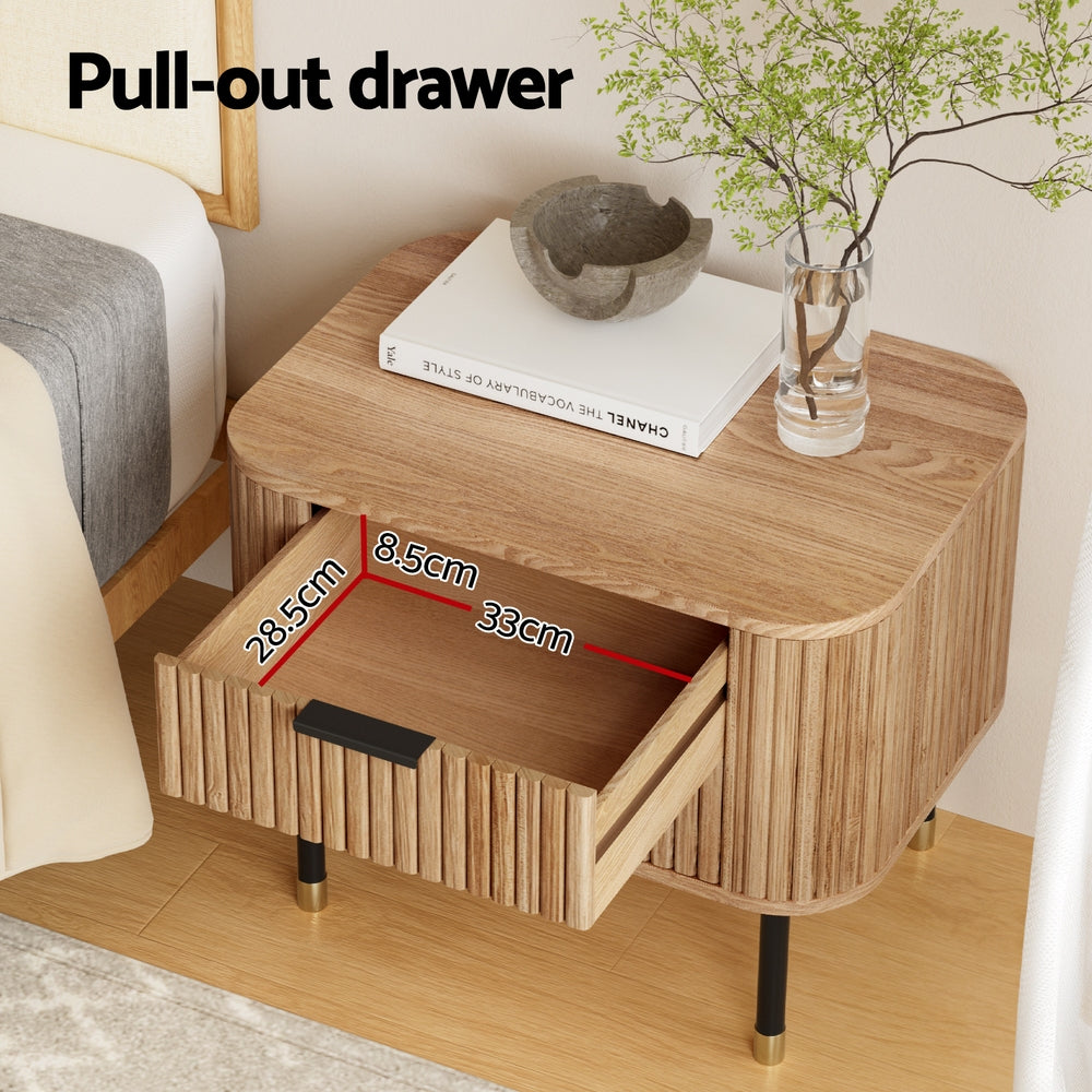 Artiss Bedside Table 2 Drawers Paulownia Wood Pine Does Not Apply