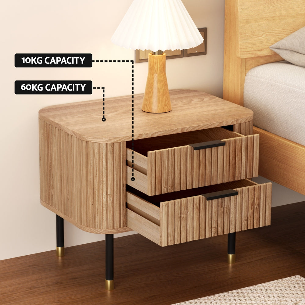 Artiss Bedside Table 2 Drawers Paulownia Wood Pine Does Not Apply
