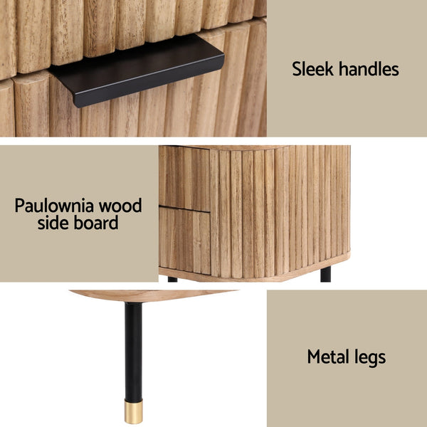 Artiss Bedside Table 2 Drawers Paulownia Wood Pine Does Not Apply