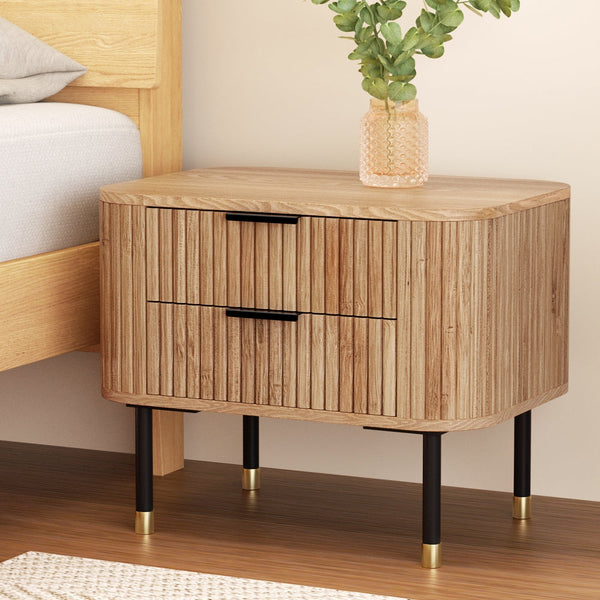 Artiss Bedside Table 2 Drawers Paulownia Wood Pine Does Not Apply