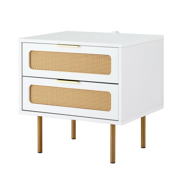 Artiss Rattan Bedside Table 2 Drawers Pine Awezingly