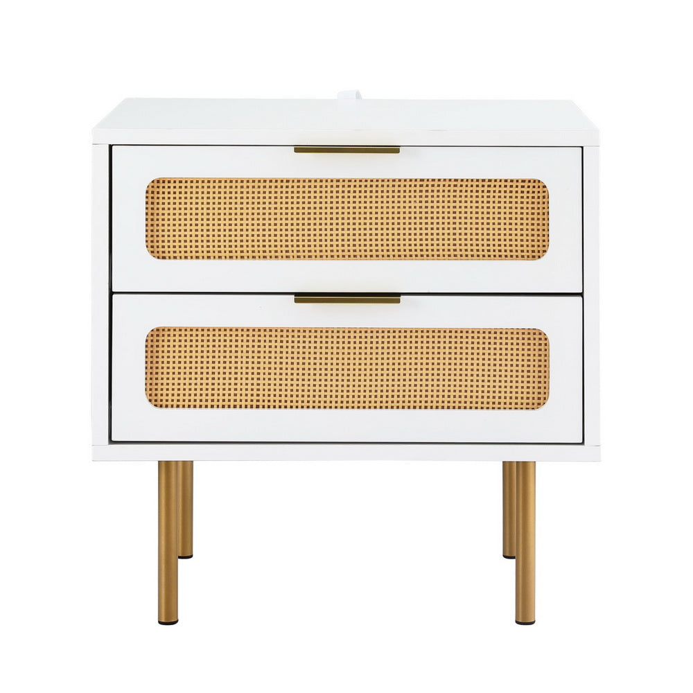 Artiss Rattan Bedside Table 2 Drawers Pine Awezingly
