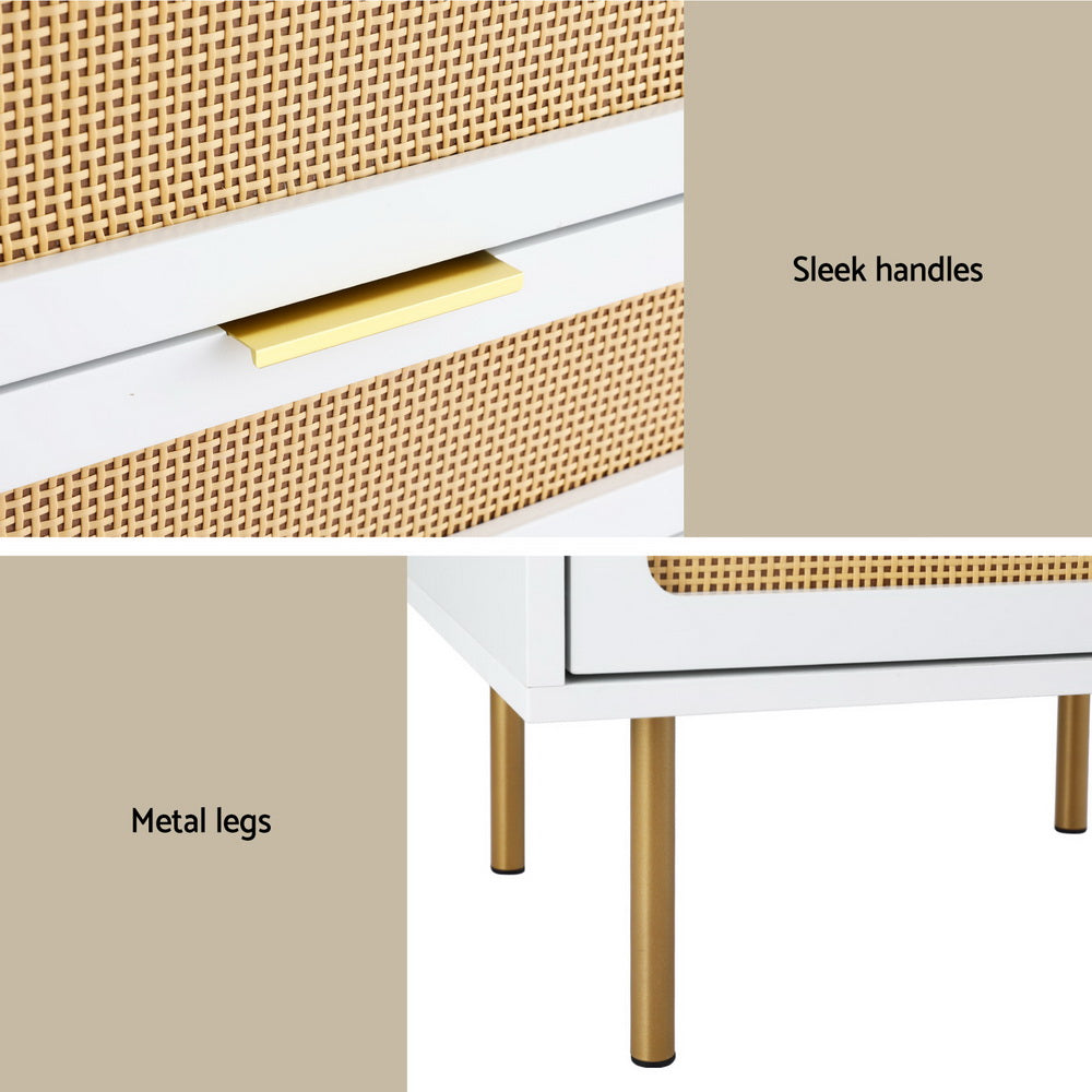 Artiss Rattan Bedside Table 2 Drawers Pine Awezingly