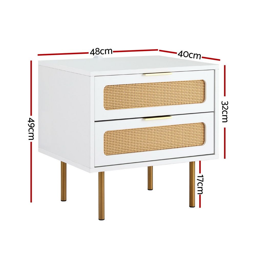 Artiss 2x Rattan Bedside Table 2 Drawers White Awezingly