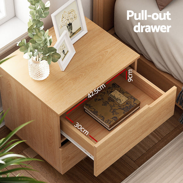 Artiss Bedside Table 2 Drawers Nightstand Pine Awezingly