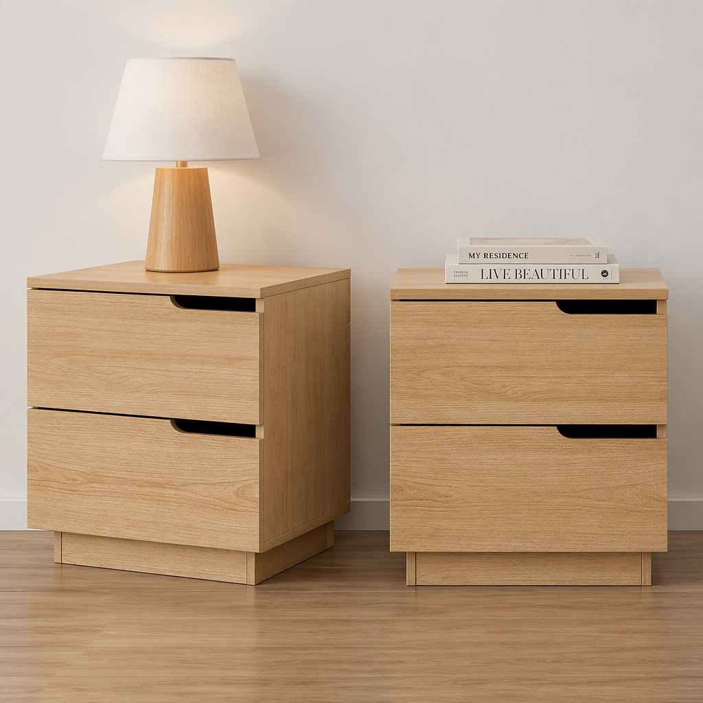 Artiss 2X Bedside Table 2 Drawers Nightstand Pine Awezingly