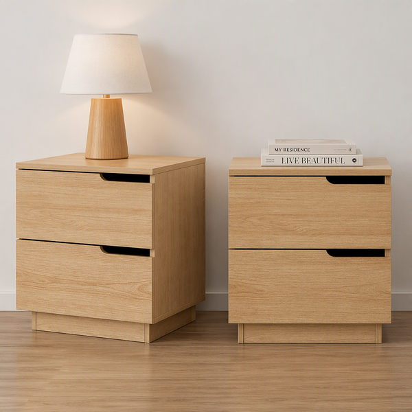 Artiss 2X Bedside Table 2 Drawers Nightstand Pine Awezingly