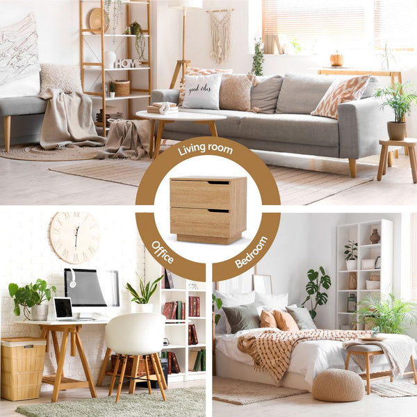 Artiss 2X Bedside Table 2 Drawers Nightstand Pine Awezingly