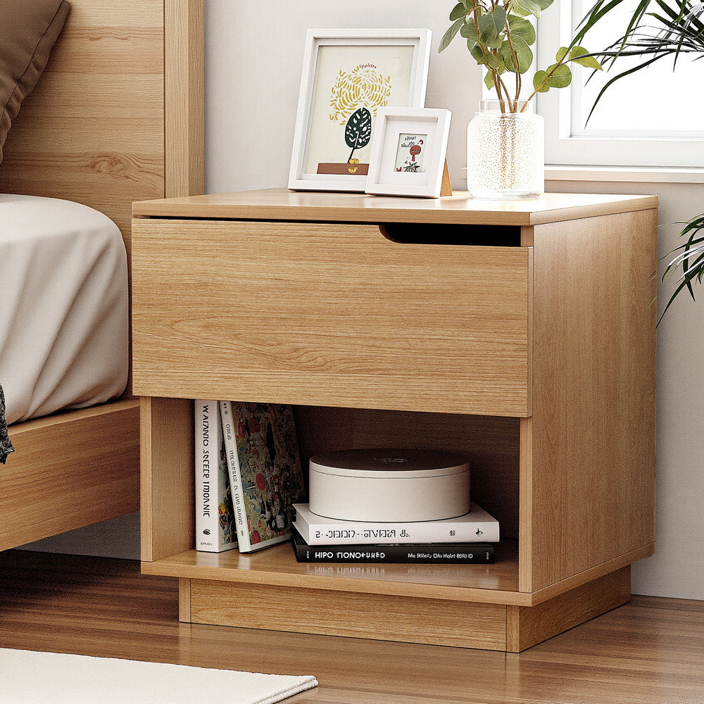 Artiss Bedside Table 1 Drawer 1 Shelf Nightstand Pine Awezingly