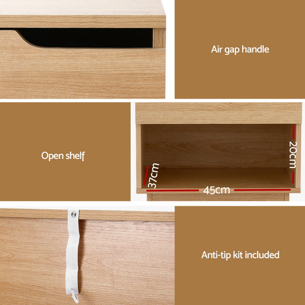 Artiss Bedside Table 1 Drawer 1 Shelf Nightstand Pine Awezingly