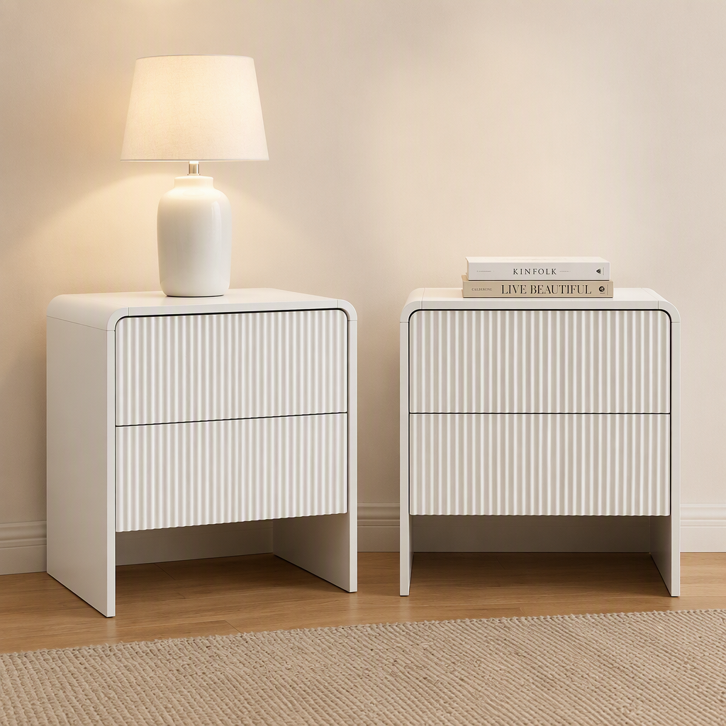 Artiss 2x Bedside Table 2 Drawers - Beige Awezingly