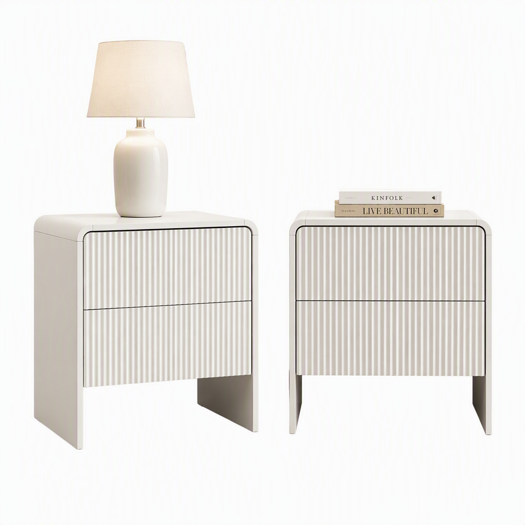 Artiss 2x Bedside Table 2 Drawers - Beige Awezingly