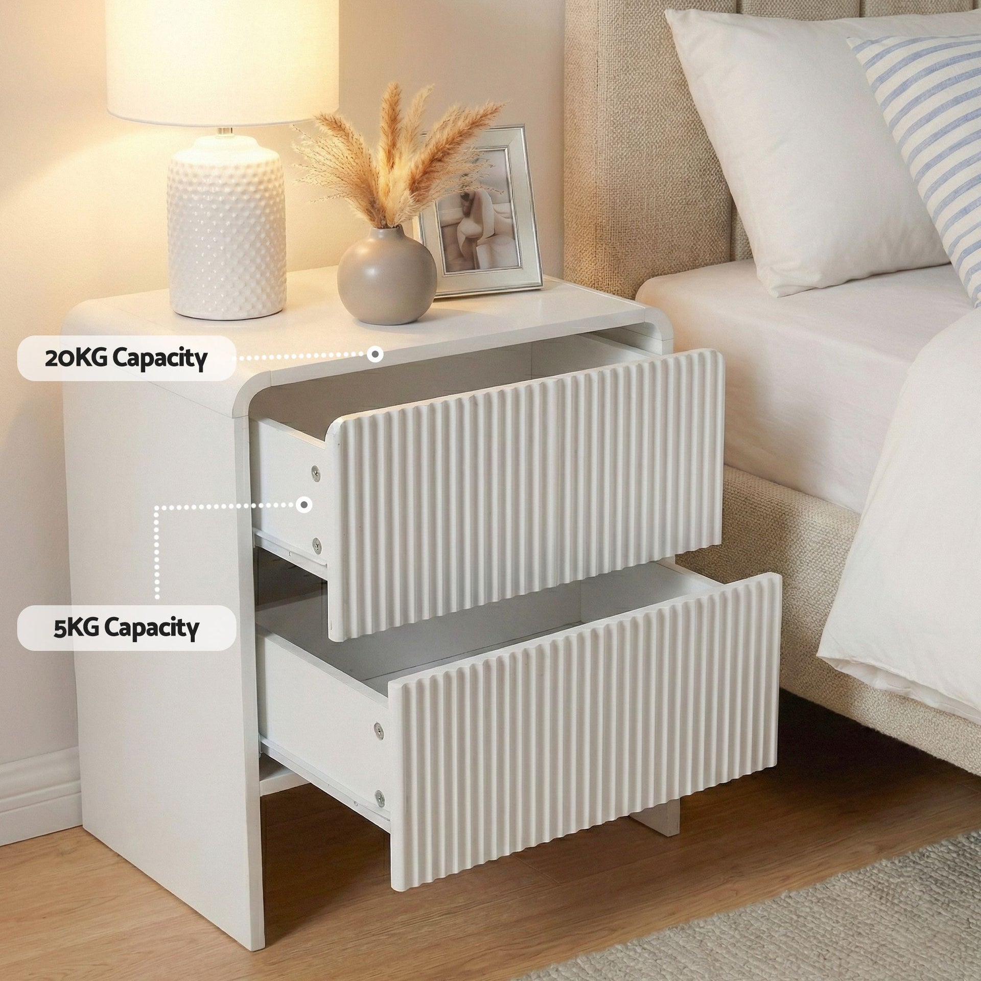 Artiss 2x Bedside Table 2 Drawers - Beige Awezingly