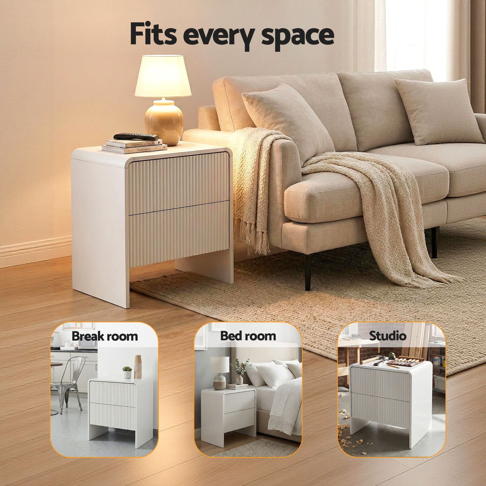Artiss 2x Bedside Table 2 Drawers - Beige Awezingly