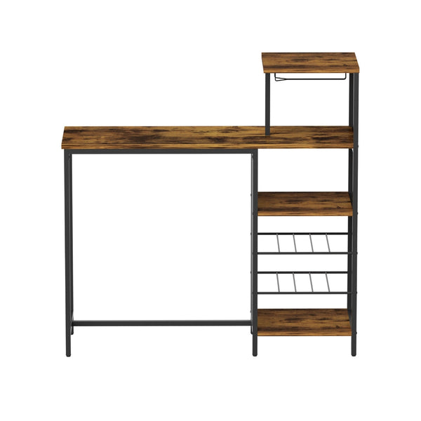 Artiss Industrial Bar Table with Wine Rack Cup Holder Multi-Level Storage 122cm Walnut Awezingly