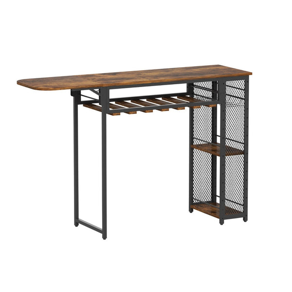 Artiss Industrial Bar Table with Wine Rack Built-in Cup Holder Extendable 140cm Awezingly