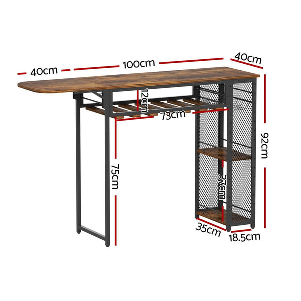 Artiss Industrial Bar Table with Wine Rack Built-in Cup Holder Extendable 140cm Awezingly