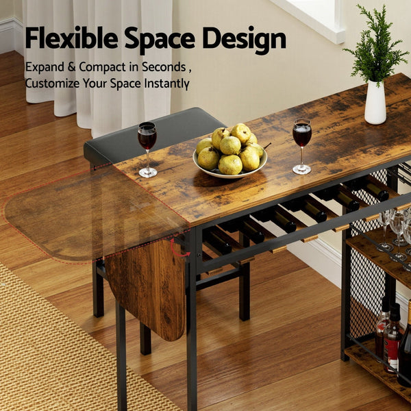 Artiss Industrial Bar Table with Wine Rack Built-in Cup Holder Extendable 140cm Awezingly