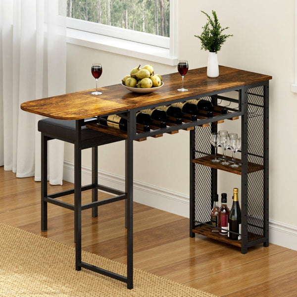 Artiss Industrial Bar Table with Wine Rack Built-in Cup Holder Extendable 140cm Awezingly