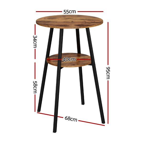 Artiss Industrial Bar Table with 2-Tier Organizer Weather-Resistant MDF Top Steel Frame Artiss