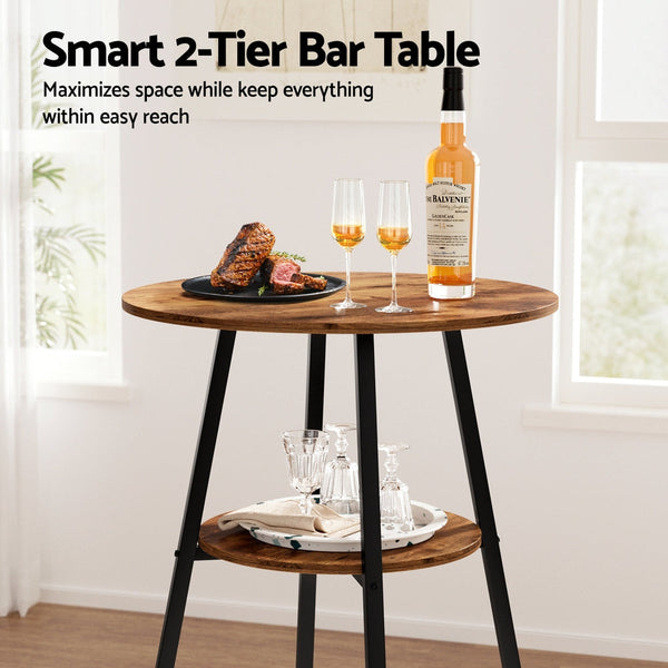 Artiss Industrial Bar Table with 2-Tier Organizer Weather-Resistant MDF Top Steel Frame Artiss