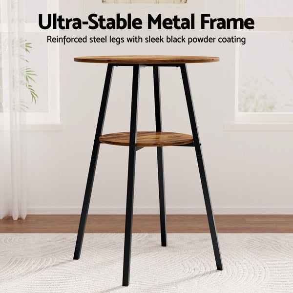 Artiss Industrial Bar Table with 2-Tier Organizer Weather-Resistant MDF Top Steel Frame Artiss