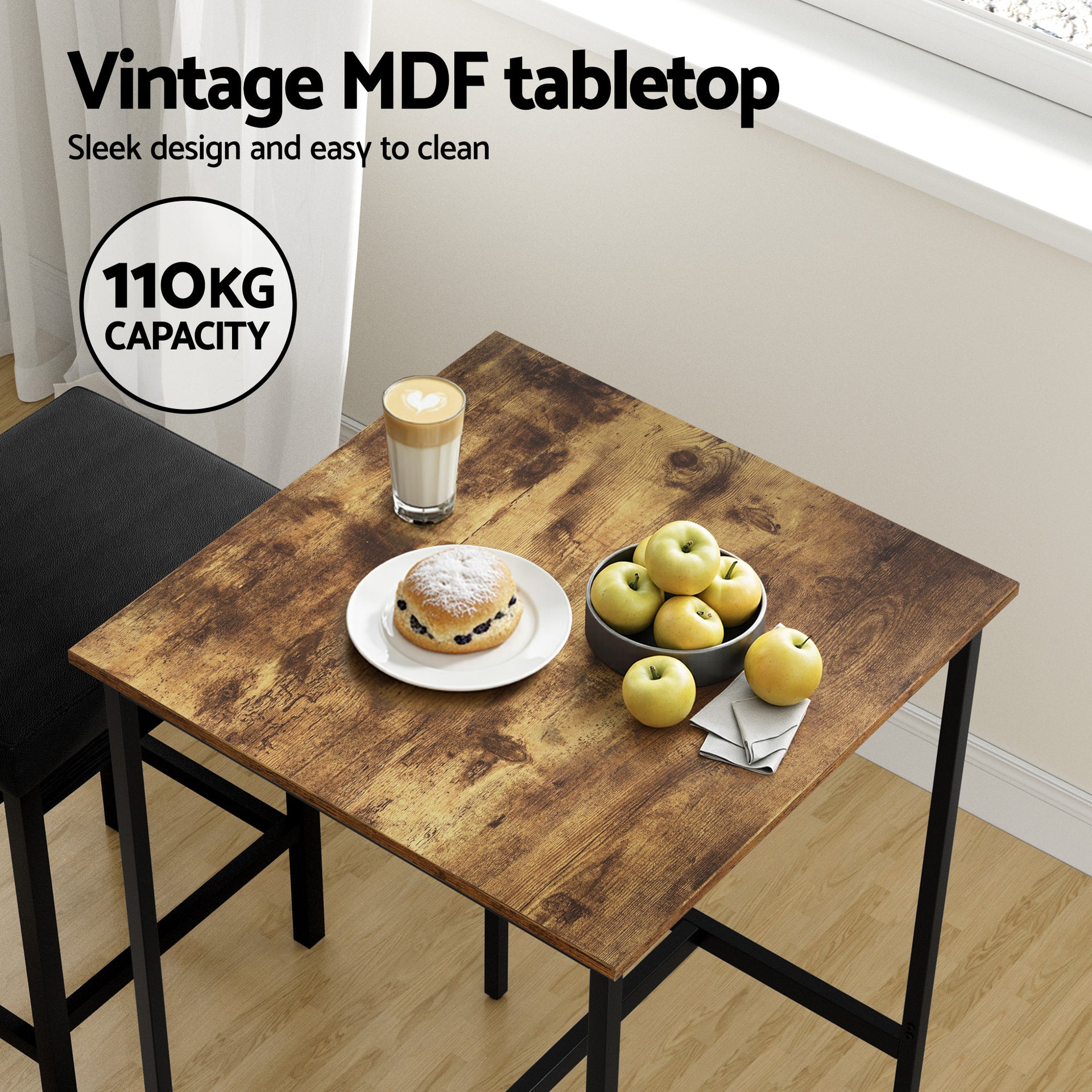 Artiss Bar Table Counter Kitchen Dining Desk Pub 60x92cm Vintage Metal Walnut Artiss