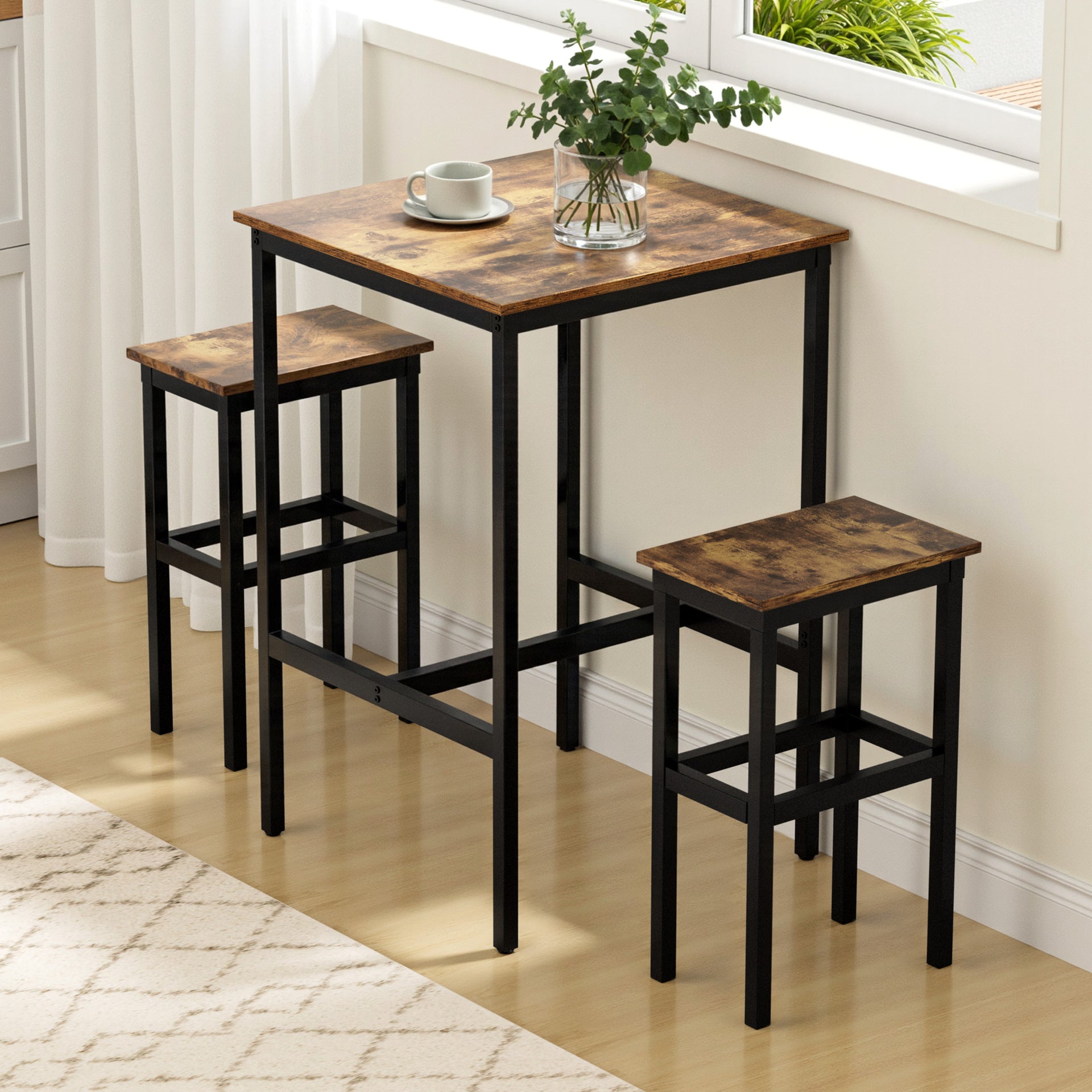 Artiss Bar Table Counter Kitchen Dining Desk Pub 60x92cm Vintage Metal Walnut Artiss