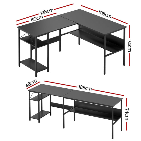 Artiss Computer Desk L shape Home Office Study Table Desks Open Shelf Black Awezingly