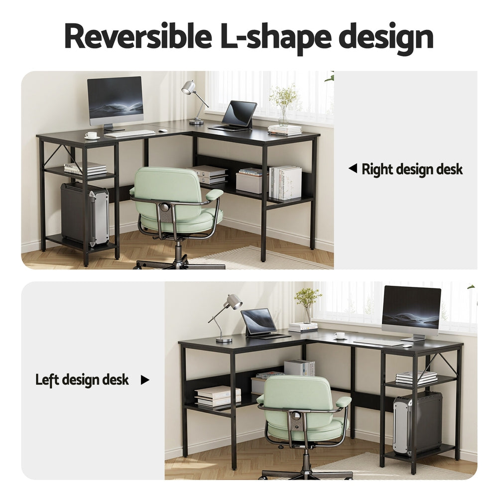 Artiss Computer Desk L shape Home Office Study Table Desks Open Shelf Black Awezingly