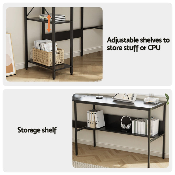 Artiss Computer Desk L shape Home Office Study Table Desks Open Shelf Black Awezingly