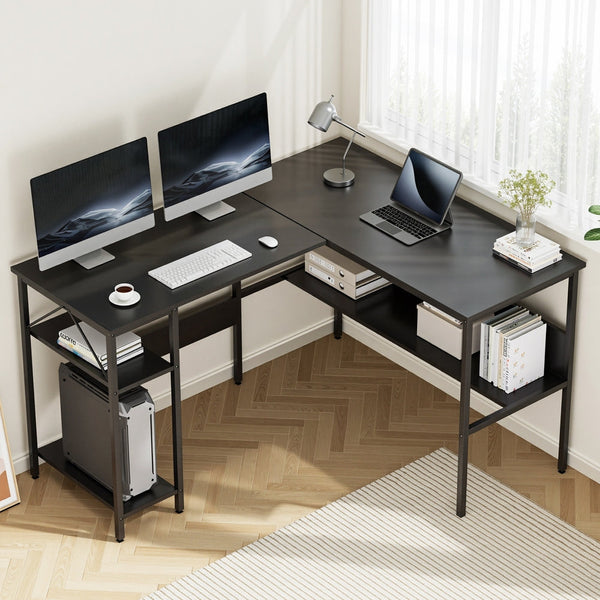 Artiss Computer Desk L shape Home Office Study Table Desks Open Shelf Black Awezingly