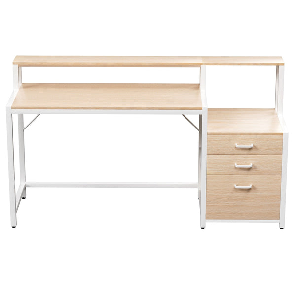 Artiss Computer Desk Home Office Study Table Desks w/Drawers Open Shelf Oak 160CM Awezingly