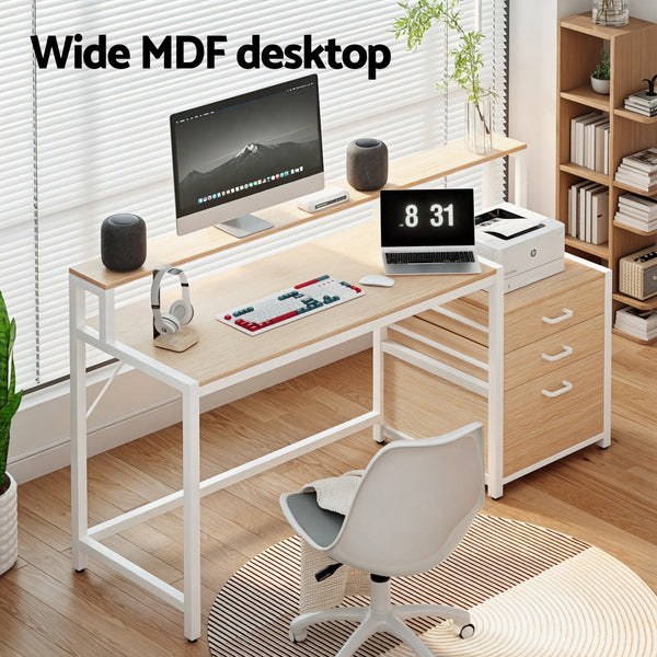 Artiss Computer Desk Home Office Study Table Desks w/Drawers Open Shelf Oak 160CM Awezingly