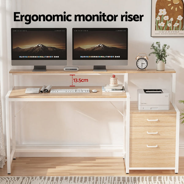 Artiss Computer Desk Home Office Study Table Desks w/Drawers Open Shelf Oak 160CM Awezingly