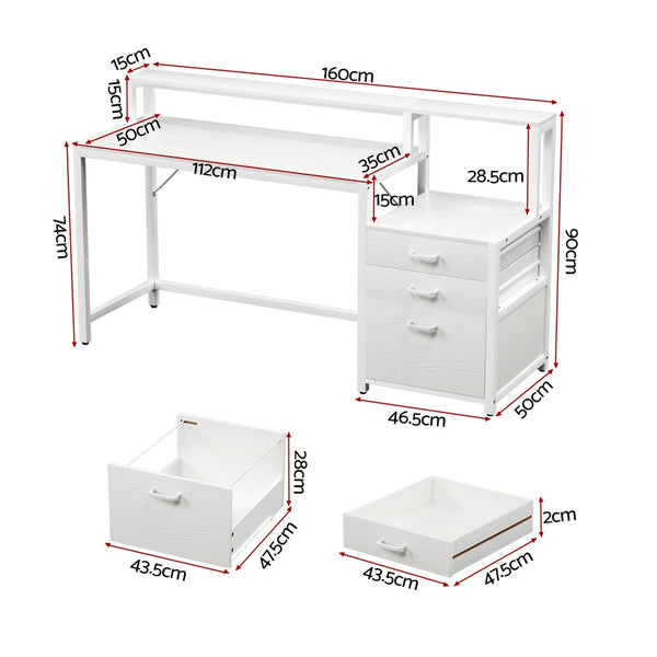 Artiss Computer Desk Home Office Study Table Desks w/Drawers Open Shelf White 160CM Awezingly