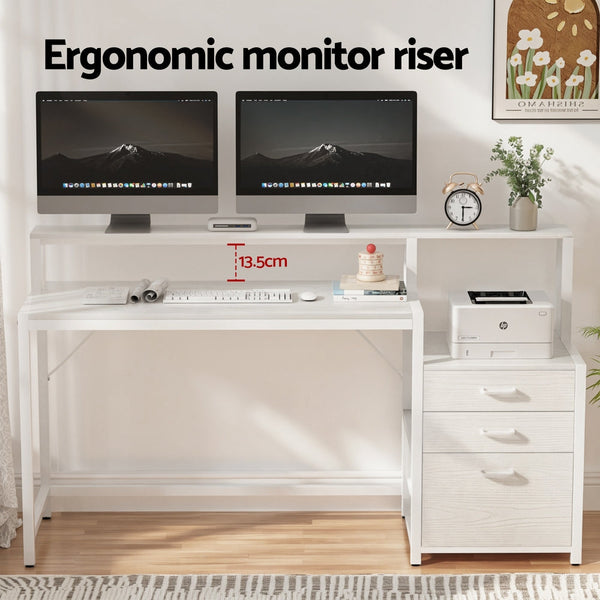 Artiss Computer Desk Home Office Study Table Desks w/Drawers Open Shelf White 160CM Awezingly