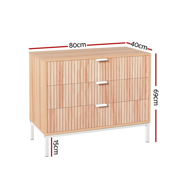 Artiss 3 Chest of Drawers  - LURA Pine Artiss
