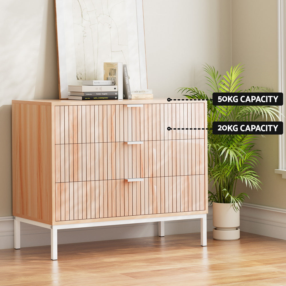 Artiss 3 Chest of Drawers  - LURA Pine Artiss