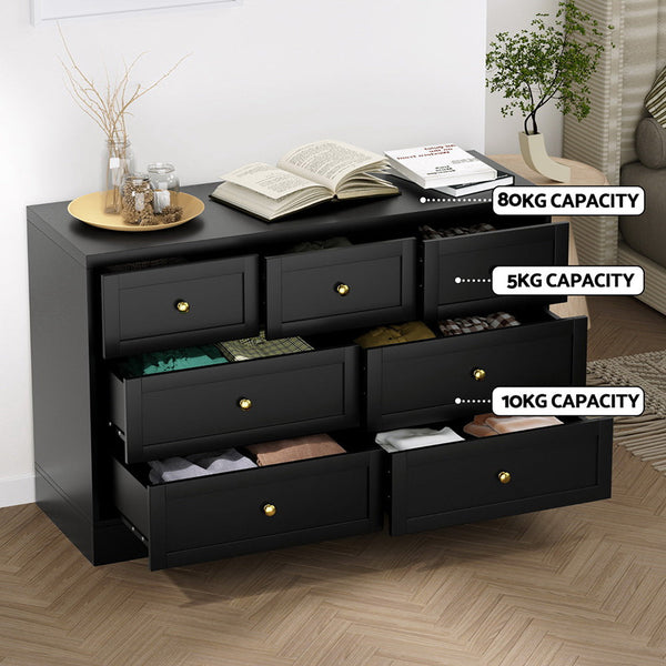 Artiss 7 Chest of Drawers Dresser Table Black Artiss