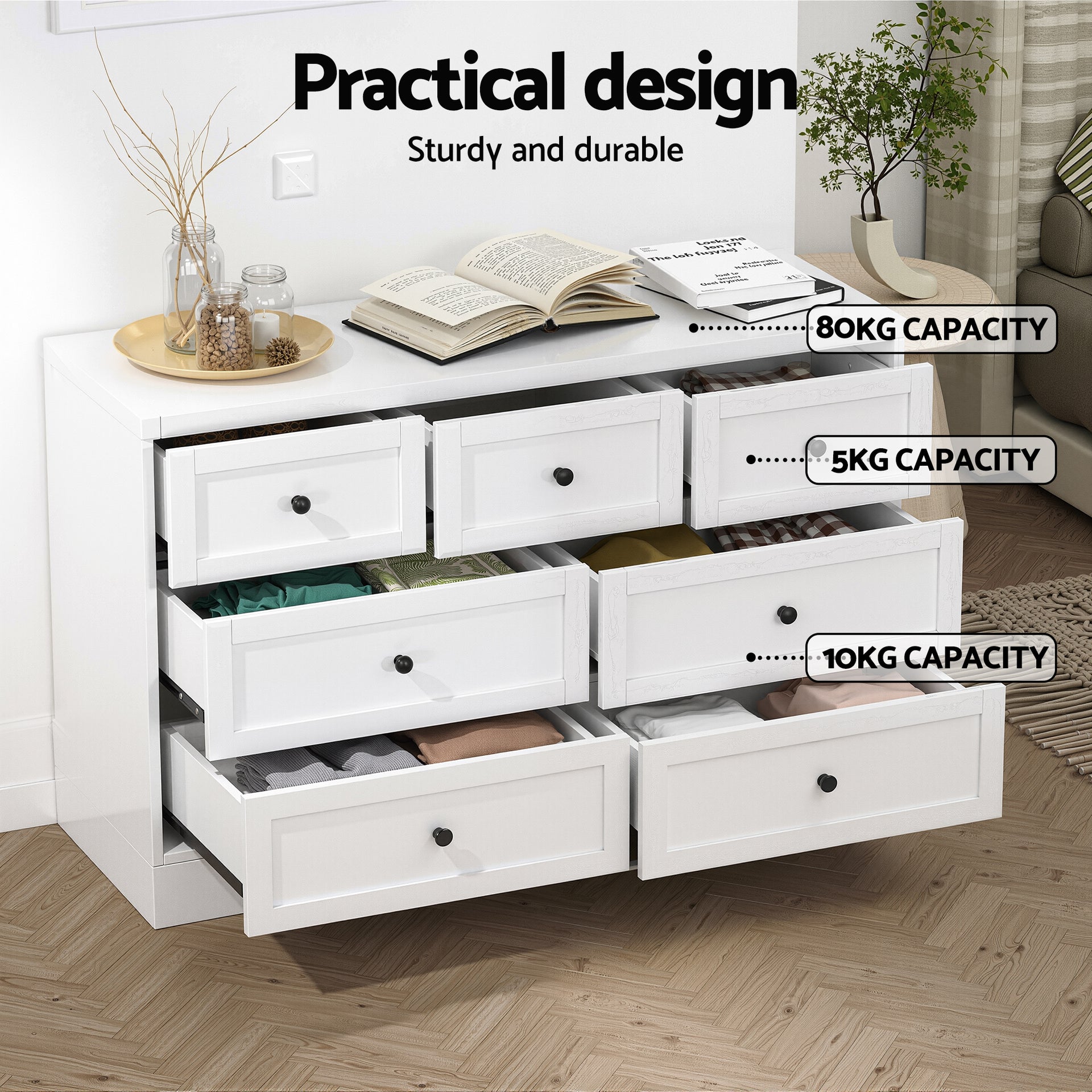 Artiss 7 Chest of Drawers Dresser Table White Awezingly