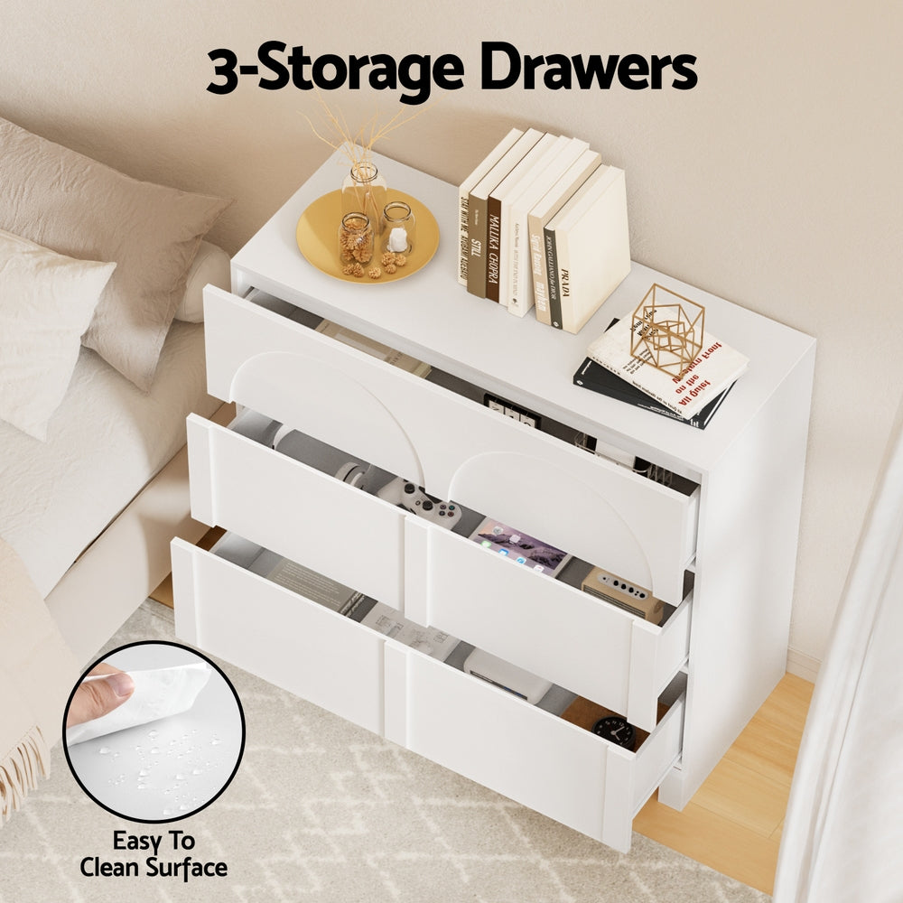 Artiss 3 Chest of Drawers Lowboy Dresser Cabinet White Awezingly
