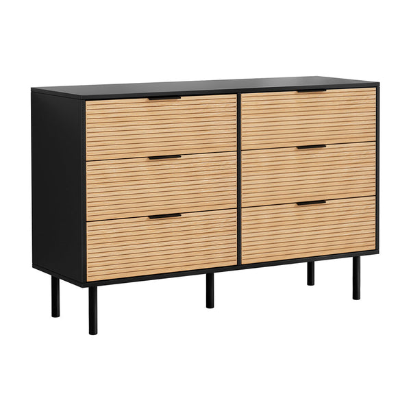 Artiss 6 Chest of Drawers Dresser Table Black&Pine Awezingly