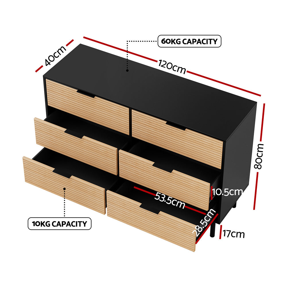 Artiss 6 Chest of Drawers Dresser Table Black&Pine Awezingly