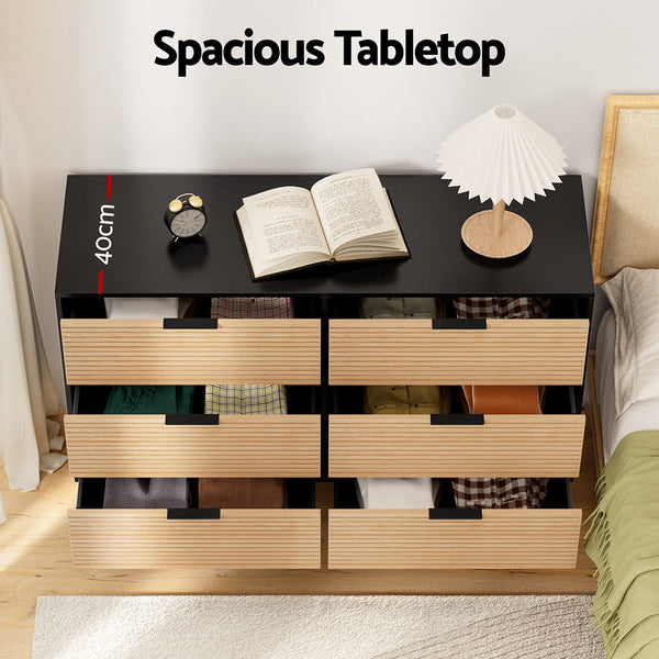 Artiss 6 Chest of Drawers Dresser Table Black&Pine Awezingly