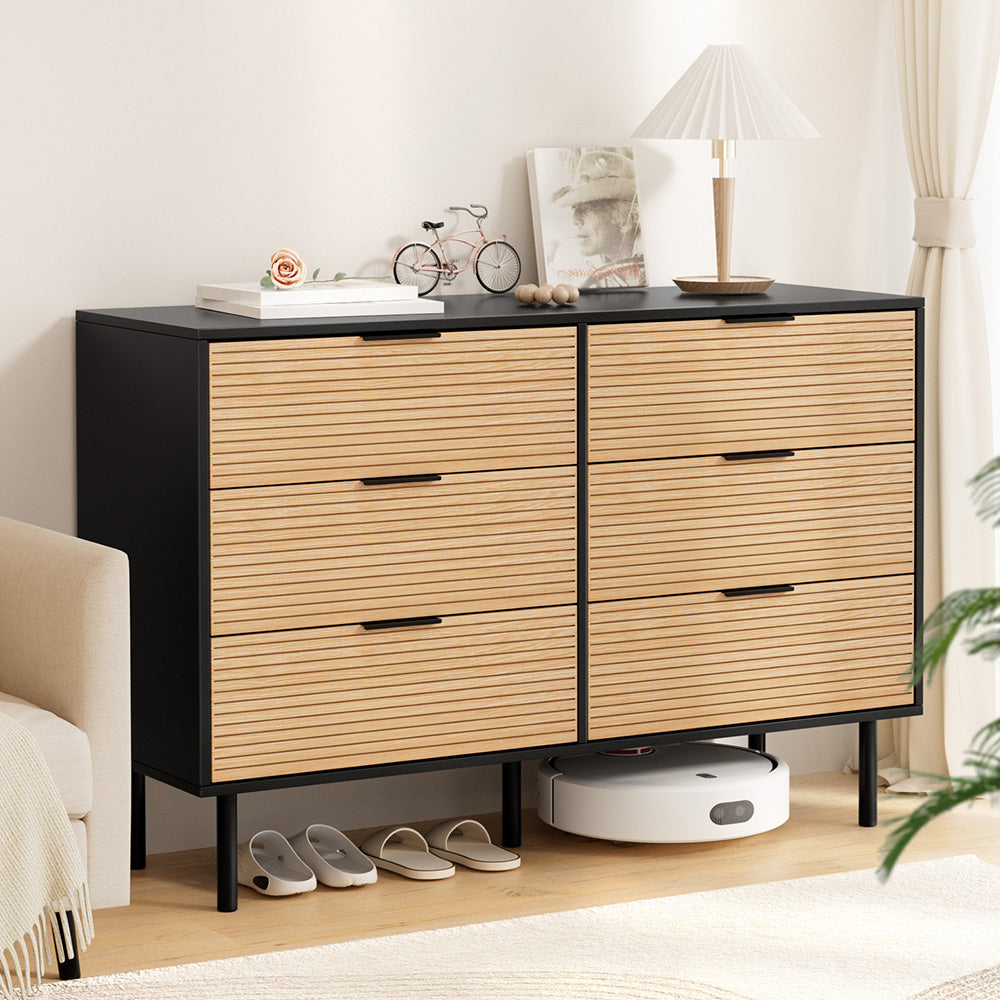 Artiss 6 Chest of Drawers Dresser Table Black&Pine Awezingly
