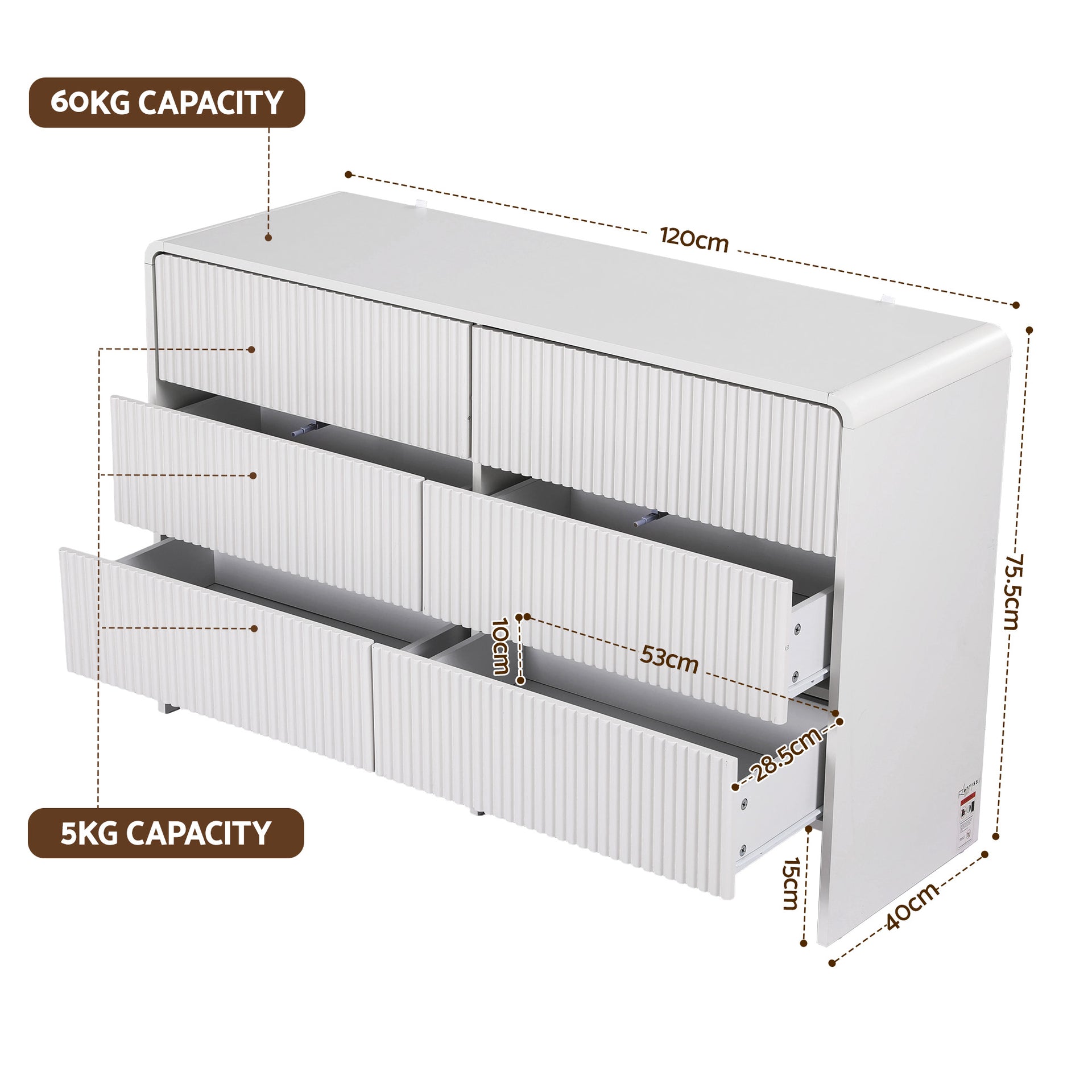 Artiss 6 Chest of Drawers Dresser Cabinet White Awezingly