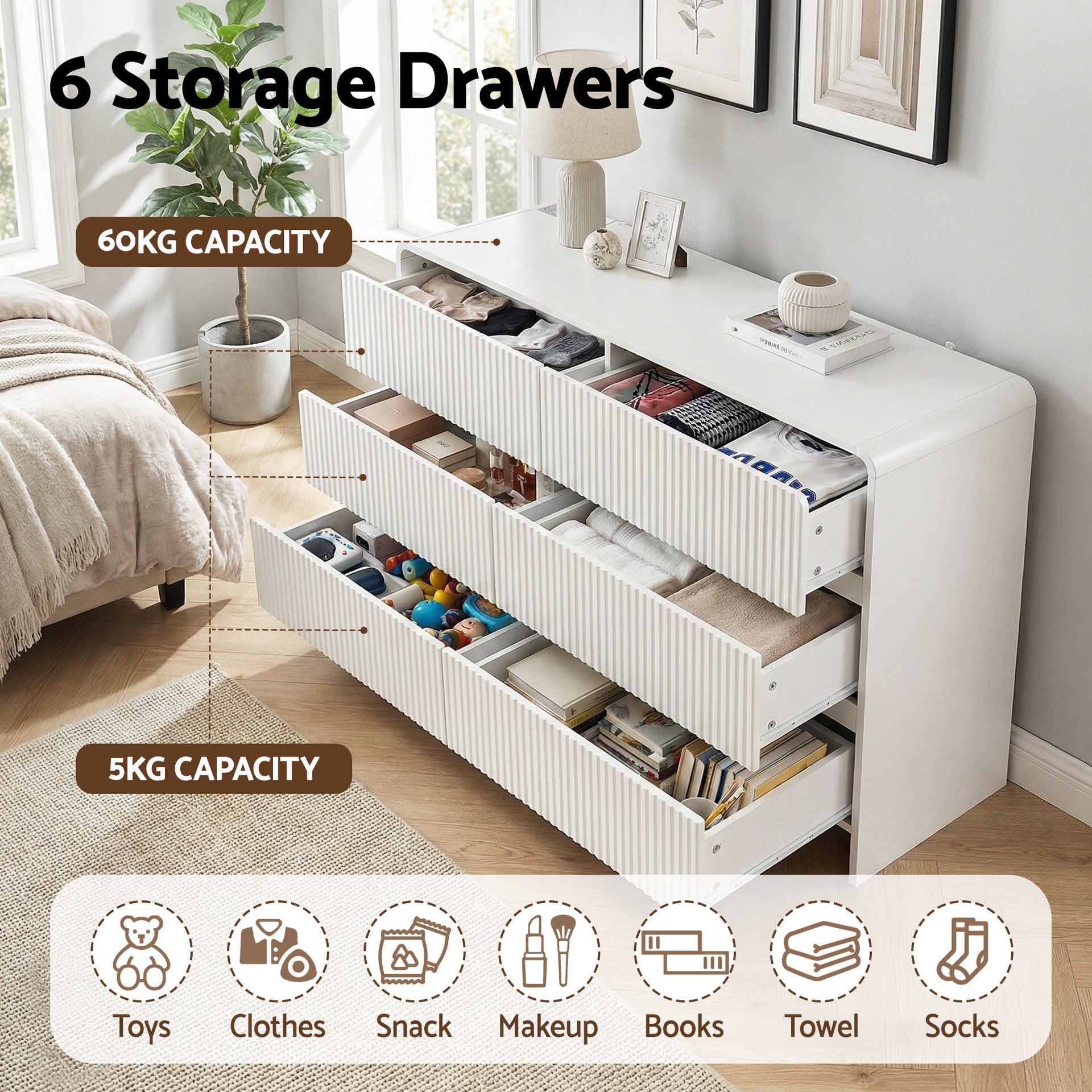 Artiss 6 Chest of Drawers Dresser Cabinet White Awezingly