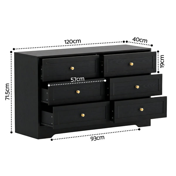 Artiss 6 Chest of Drawers Tallboy Cabinet - LEIF Black Awezingly
