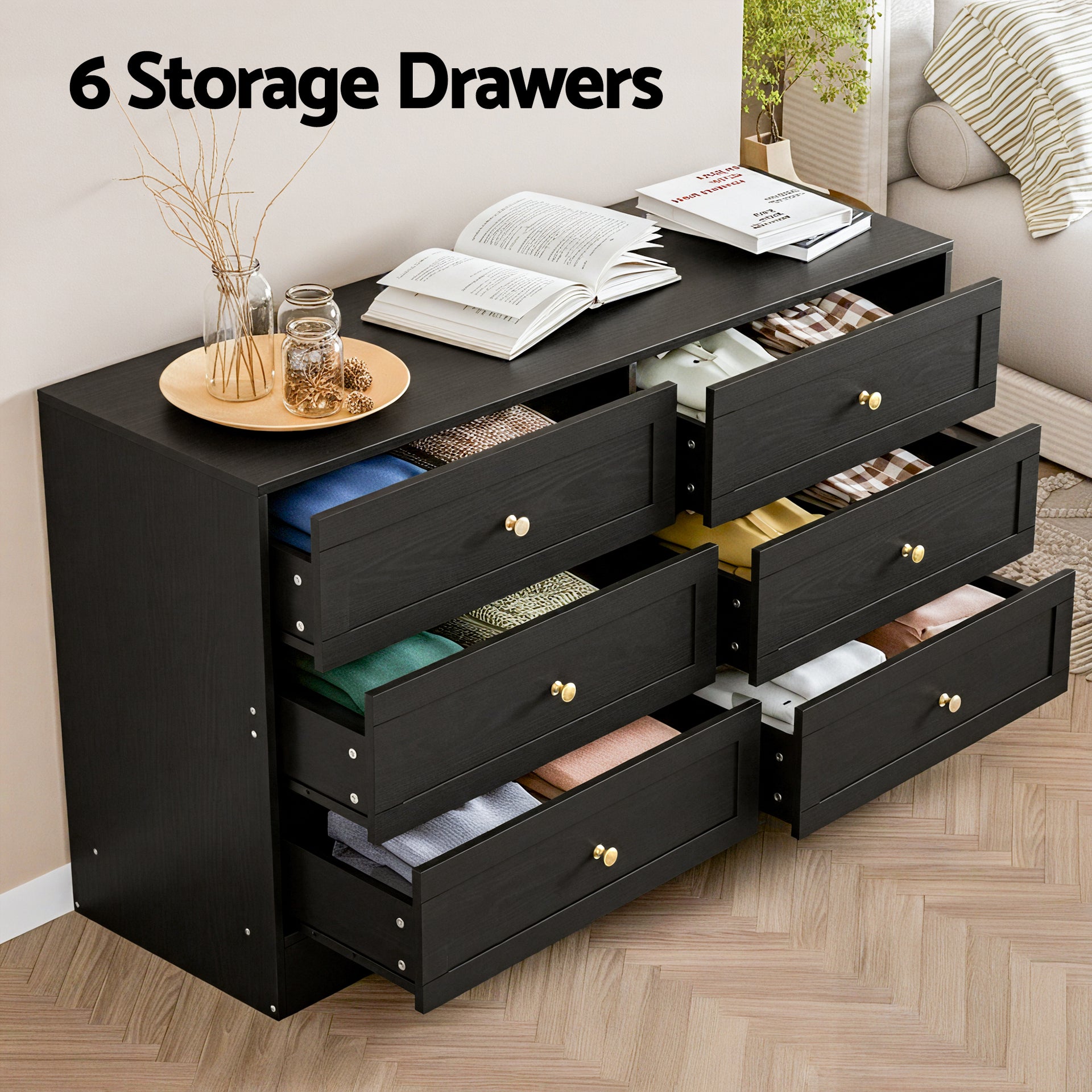Artiss 6 Chest of Drawers Tallboy Cabinet - LEIF Black Awezingly
